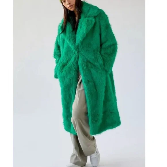 Urban Outfitters Green Teddy Jacket Plush Oversized Design